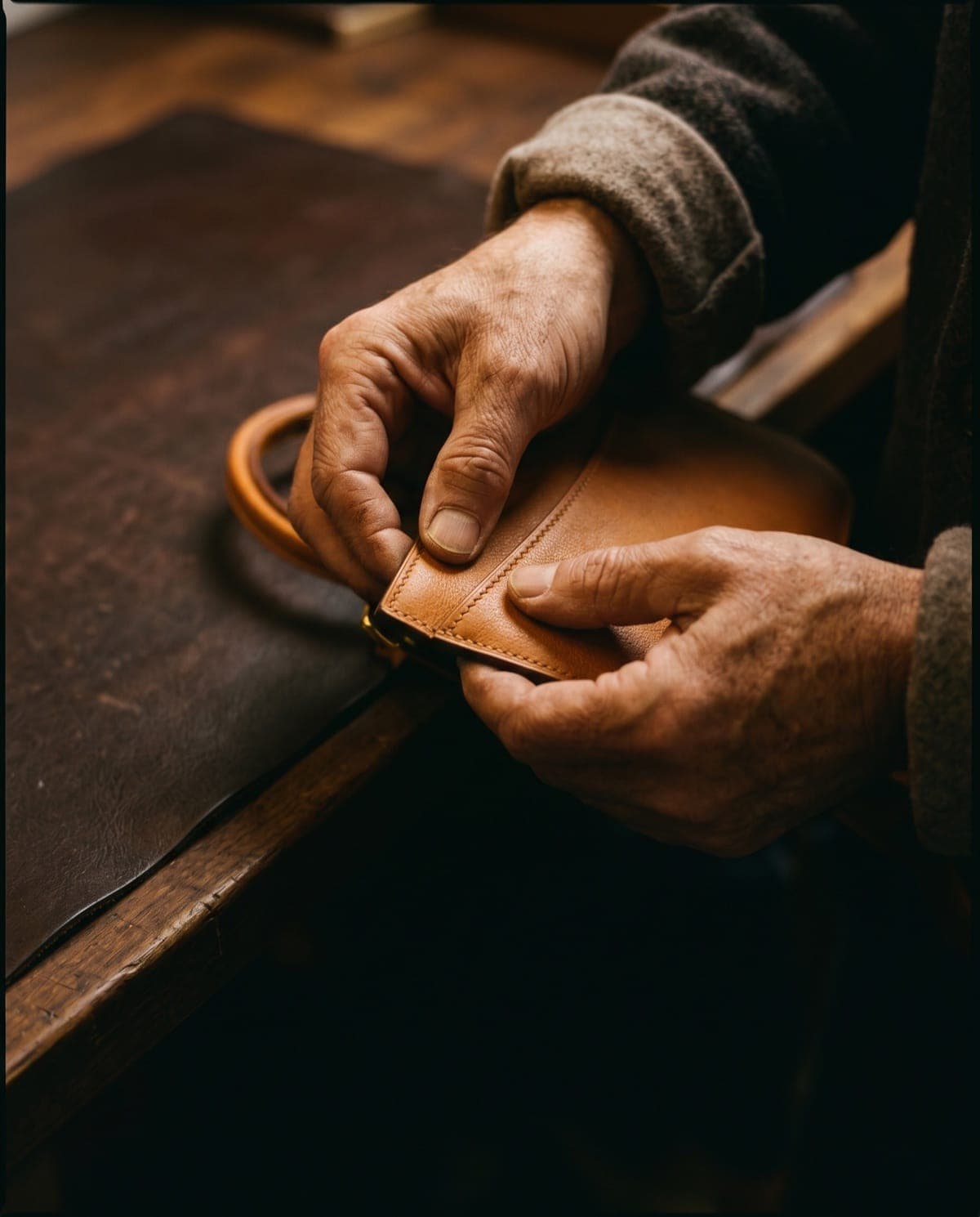 Hands verifying a piece by hand at origin