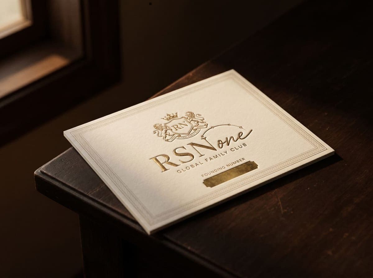 The RSN One founding membership card, embossed with the club crest